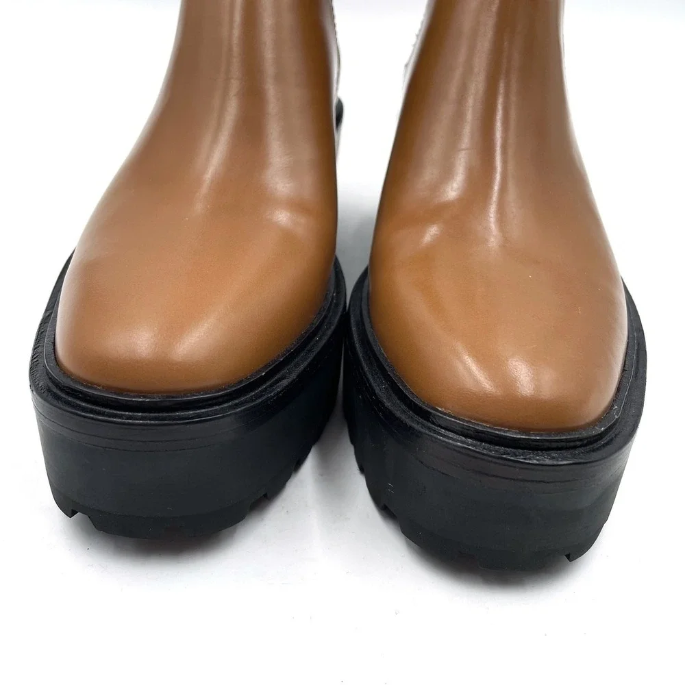 Loeffler Randall Reggie Chelsea **READ Platform Boot Brown Leather‎ Ankle Sz 7.5
